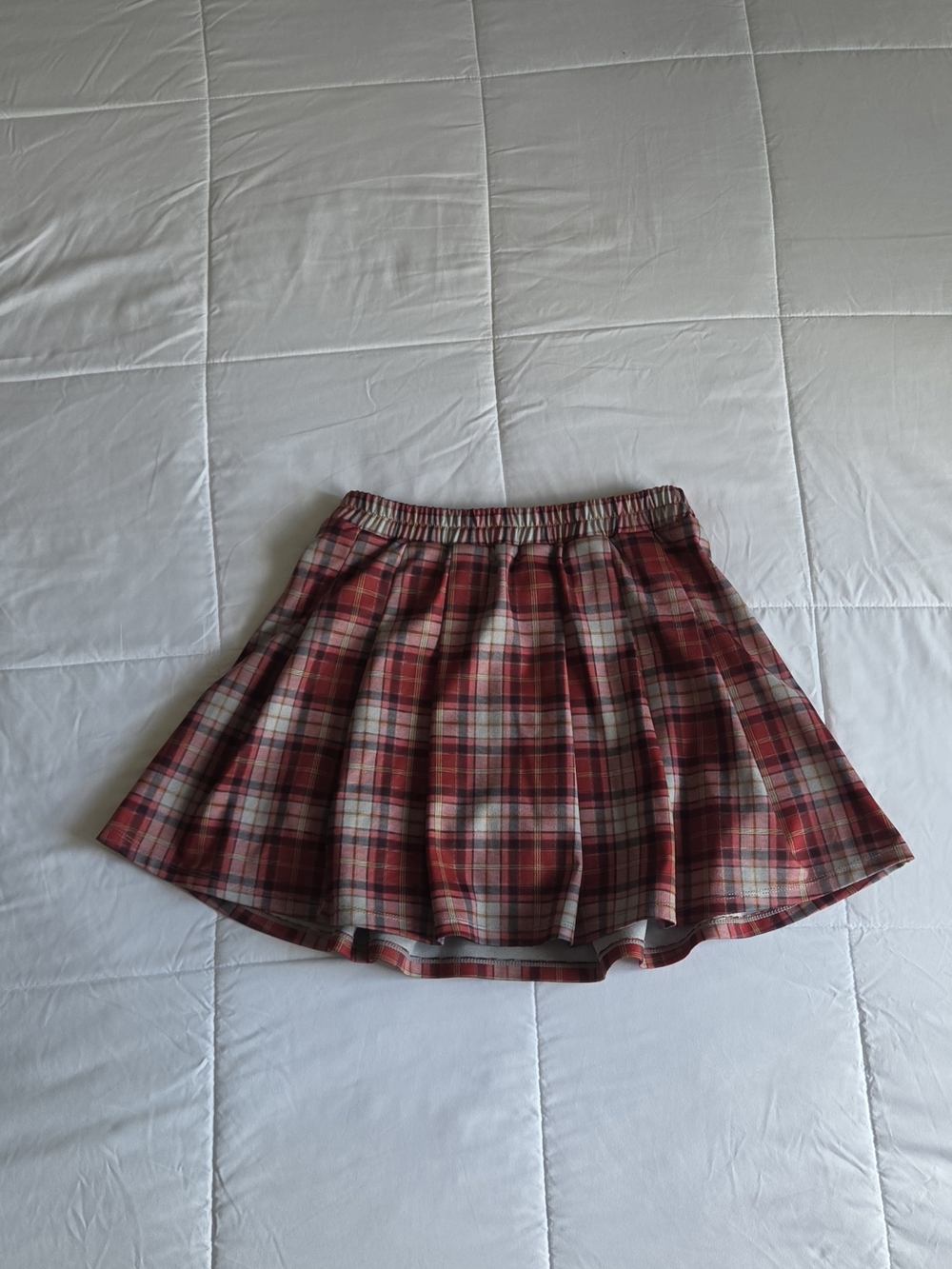 HALARA Red Plaid Pleated Skirt With Built In Shorts - Picture 3 of 6